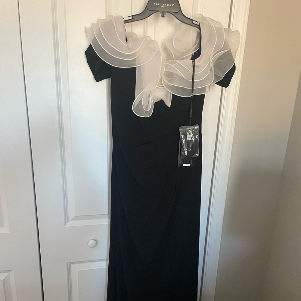 Elegant Black and White Off-Shoulder Dress - Picture 7 of 10